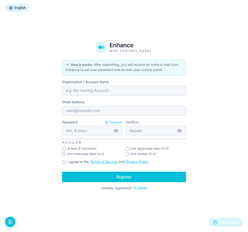 EN-Register Portal Interface